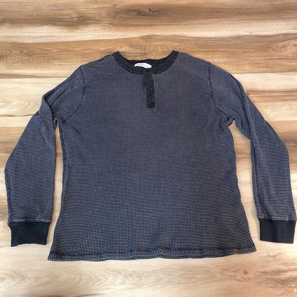 STANDARD CLOTH Waffle Knit Henley Shirt XL Mens Gray Cotton Blend